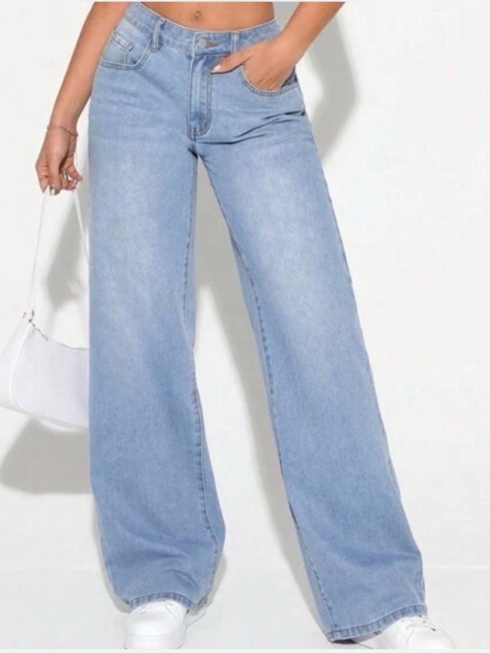 SHEIN Women's Wide Leg Light Wash Blue Jeans